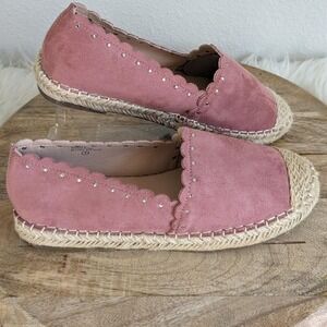 Womens Pink Suede Espadrille Moccasins Sz 7 Slip On Flats Comfy Casual Shoes Lq
